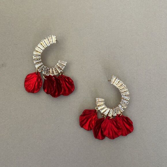 Silver and Red Chandelier Earrings A1206 - Picture 4 of 5
